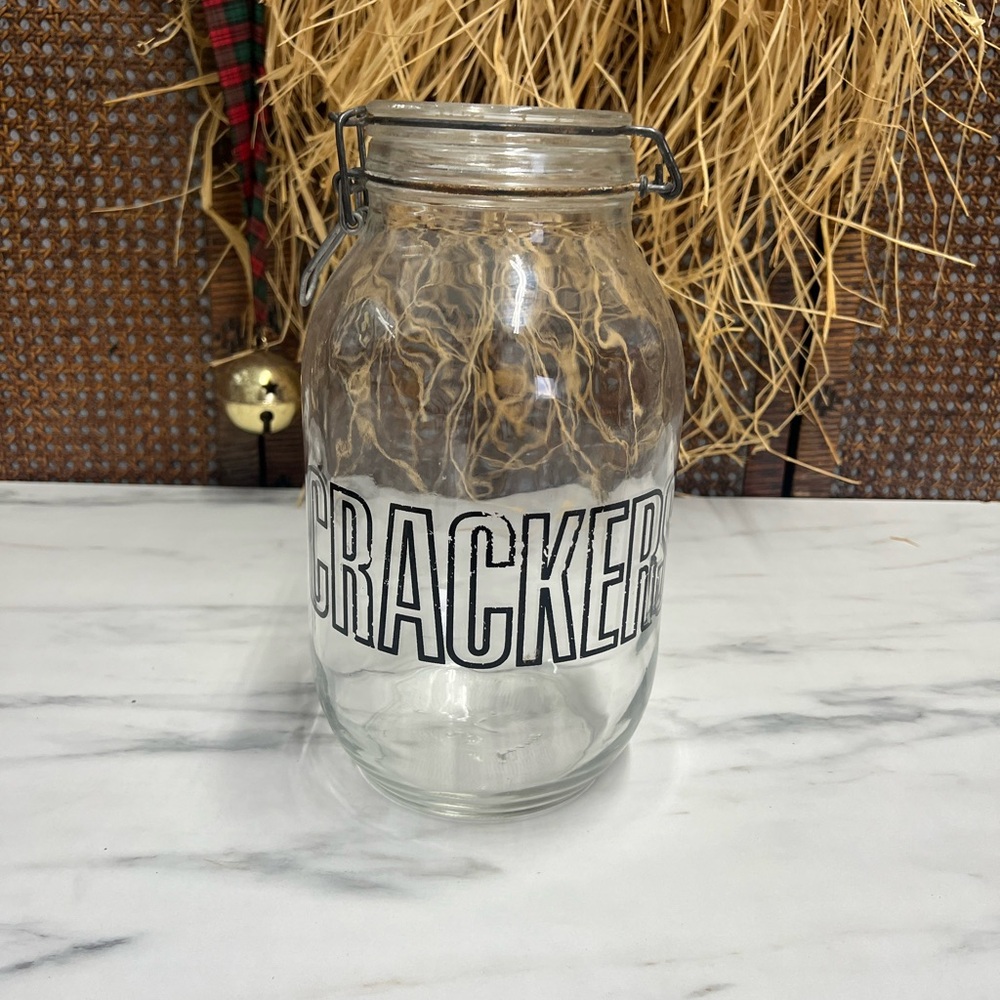 Vintage canister jar triomphe France crackers retro decor glass 3L